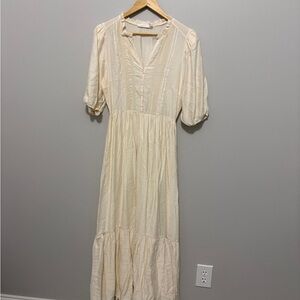 Lush Boho Prairie Western Boho Festival Cream Maxi Dress Size Small